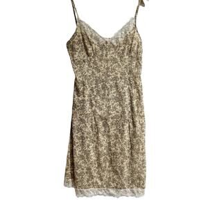 Crystal Candy Women Large Vintage 90s Micro Floral Beige Sleeveless Dress Lace